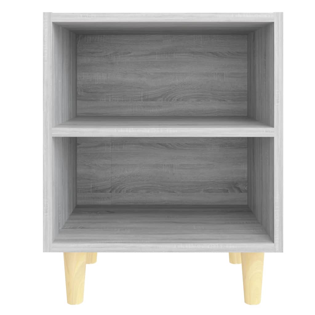 Comodino con Gambe in Legno Massello Grigio Sonoma 40x30x50 cm 813100