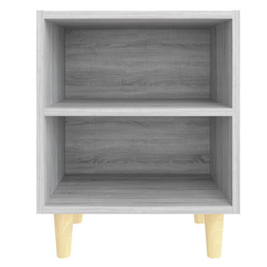 Comodino con Gambe in Legno Massello Grigio Sonoma 40x30x50 cm 813100