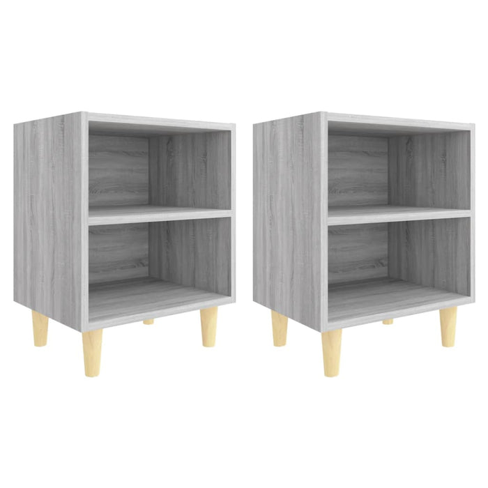 Comodini Gambe in Legno Massello 2 pz-Set di 2 Tavolino da notte Grigio Sonoma 40x30x50 cm 138133