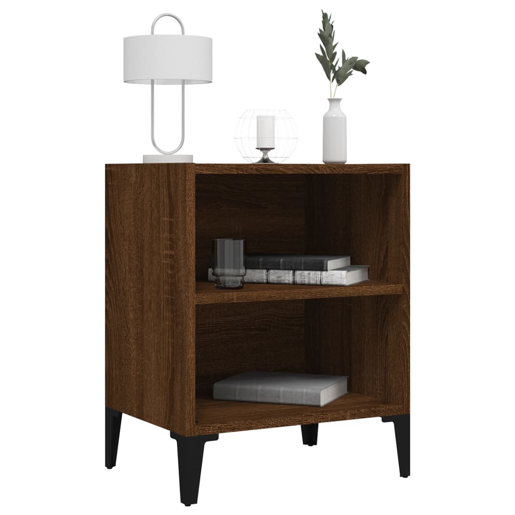 Comodino con Gambe in Metallo Rovere Marrone 40x30x50 cm cod mxl 30439