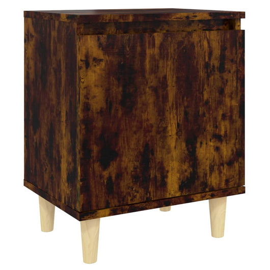 Comodino con Gambe in Legno-Tavolino da notte Massello Rovere Fumo 40x35x50 cm