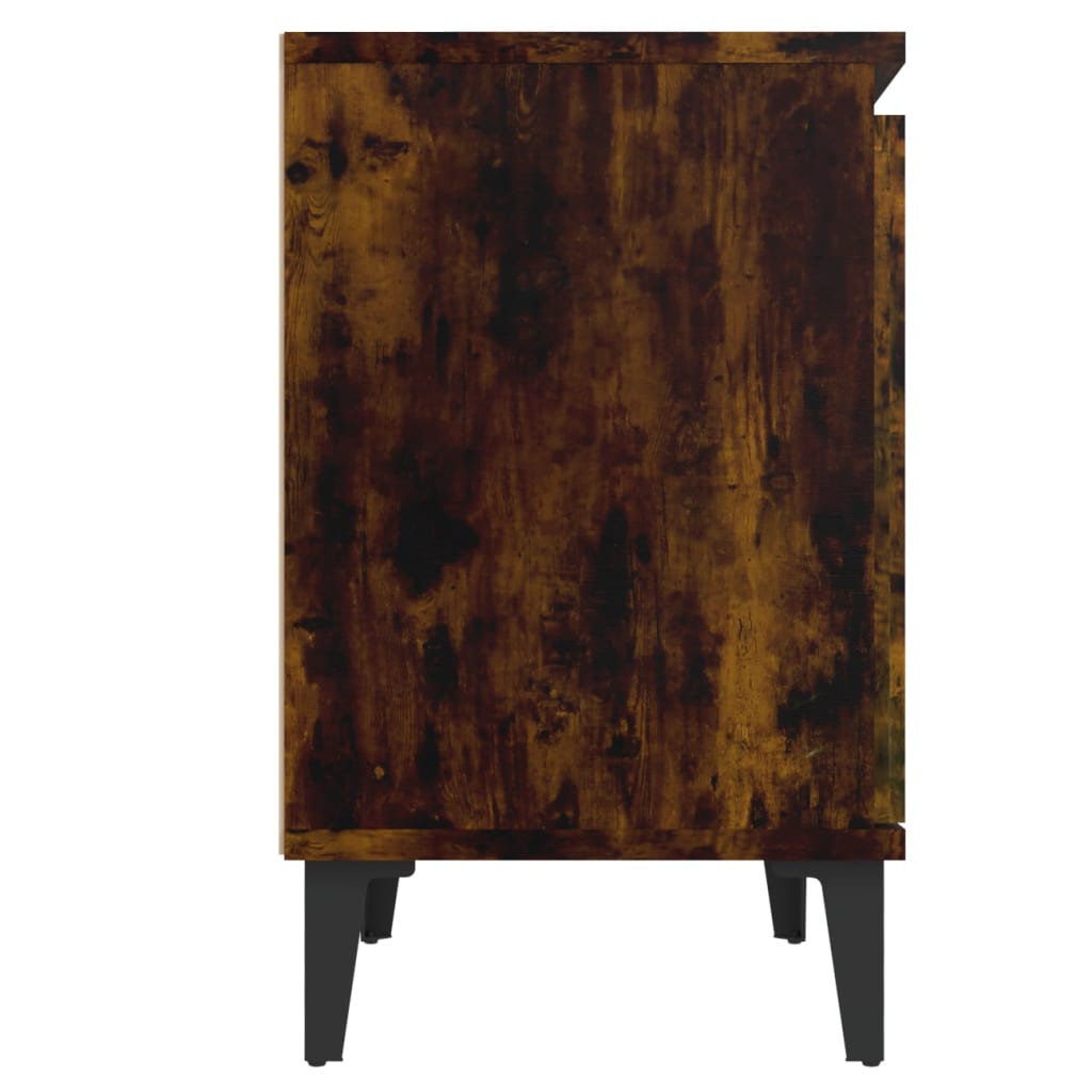 Comodini con Gambe in Metallo-Tavolino da notte Rovere Fumo 40x30x50 cm