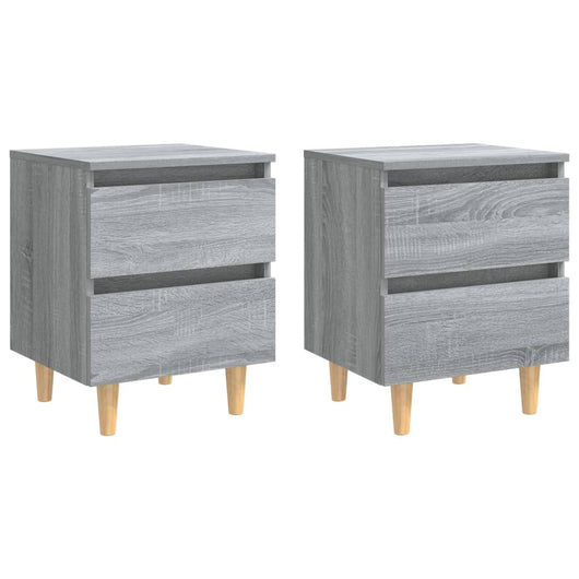 Comodini Gambe in Legno Massello 2 pz-Set di 2 Tavolino da notte Grigio Sonoma 40x30x50 cm 439518