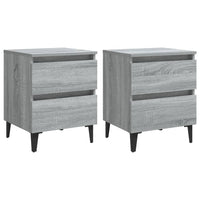 Comodini con Gambe in Metallo 2 pz-Set di 2 Tavolino da notte Grigio Sonoma 40x35x50 cm