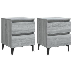 Comodini con Gambe in Metallo 2 pz-Set di 2 Tavolino da notte Grigio Sonoma 40x35x50 cm