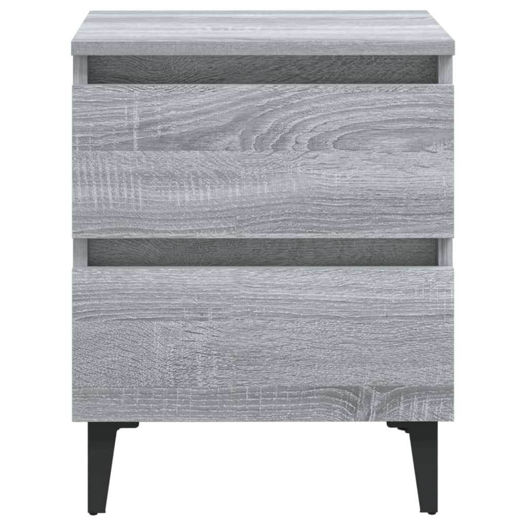 Comodini con Gambe in Metallo 2 pz-Set di 2 Tavolino da notte Grigio Sonoma 40x35x50 cm