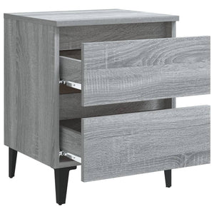Comodini con Gambe in Metallo 2 pz-Set di 2 Tavolino da notte Grigio Sonoma 40x35x50 cm