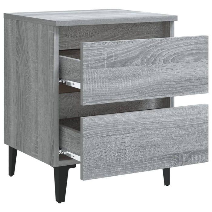 Comodini con Gambe in Metallo 2 pz-Set di 2 Tavolino da notte Grigio Sonoma 40x35x50 cm