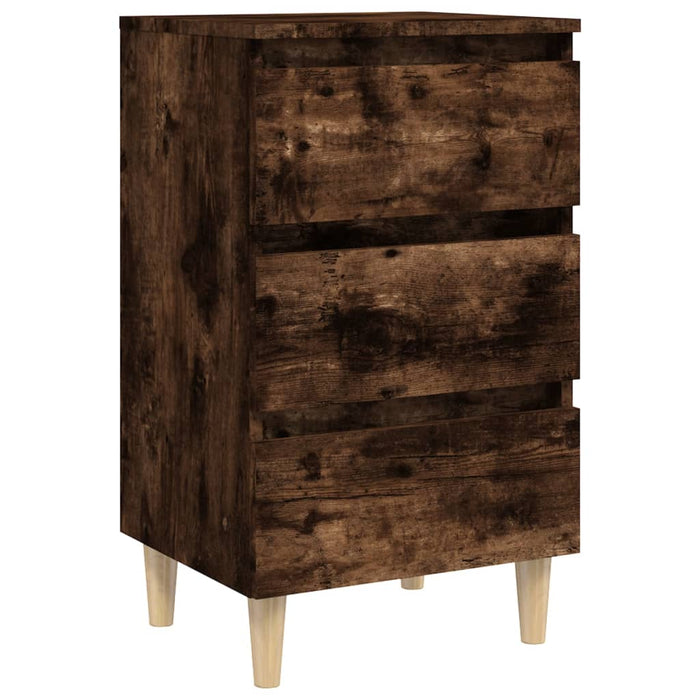 Comodino con Gambe in Legno Massello-Tavolino da notte Rovere Fumo 40x35x69 cm