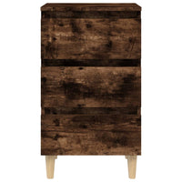 Comodino con Gambe in Legno Massello-Tavolino da notte Rovere Fumo 40x35x69 cm