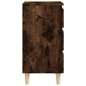 Comodino con Gambe in Legno Massello-Tavolino da notte Rovere Fumo 40x35x69 cm