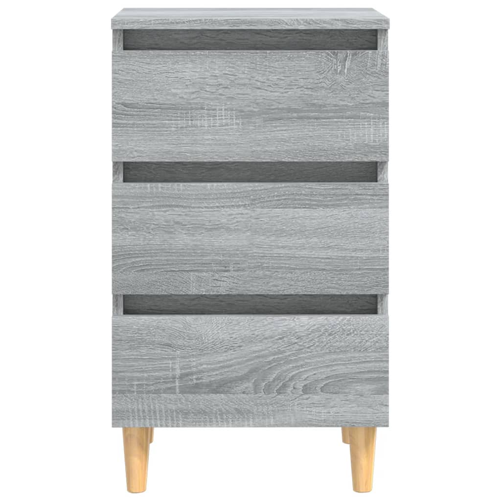 Comodino con Gambe in Legno Massello Grigio Sonoma 40x35x69 cm 813136