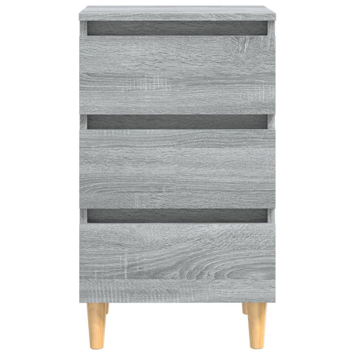 Comodino con Gambe in Legno Massello Grigio Sonoma 40x35x69 cm 813136