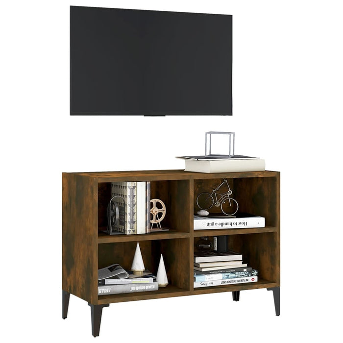 Mobile TV con Gambe-Credenza TV-Console TV in Metallo Rovere Fumo 69,5x30x50 cm