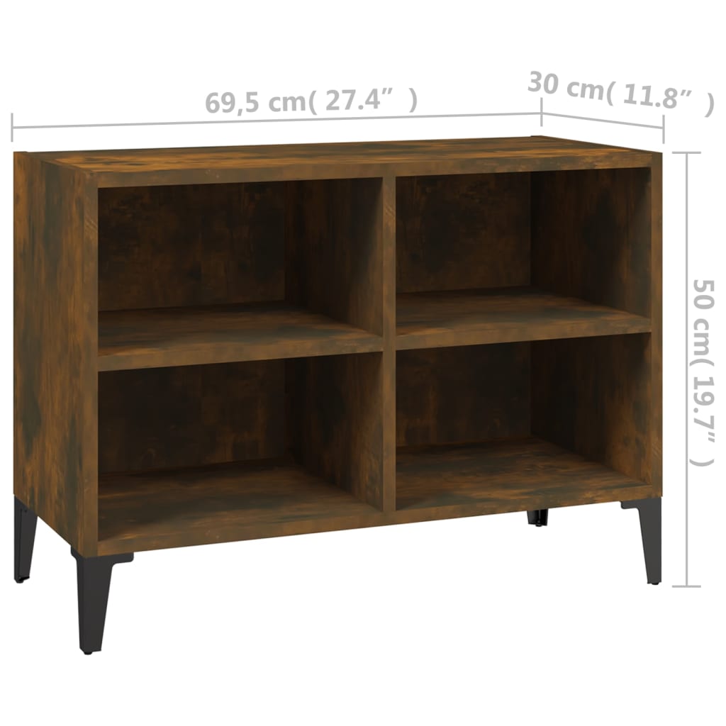 Mobile TV con Gambe-Credenza TV-Console TV in Metallo Rovere Fumo 69,5x30x50 cm