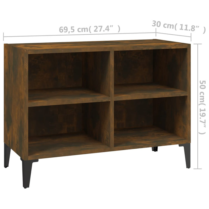 Mobile TV con Gambe-Credenza TV-Console TV in Metallo Rovere Fumo 69,5x30x50 cm