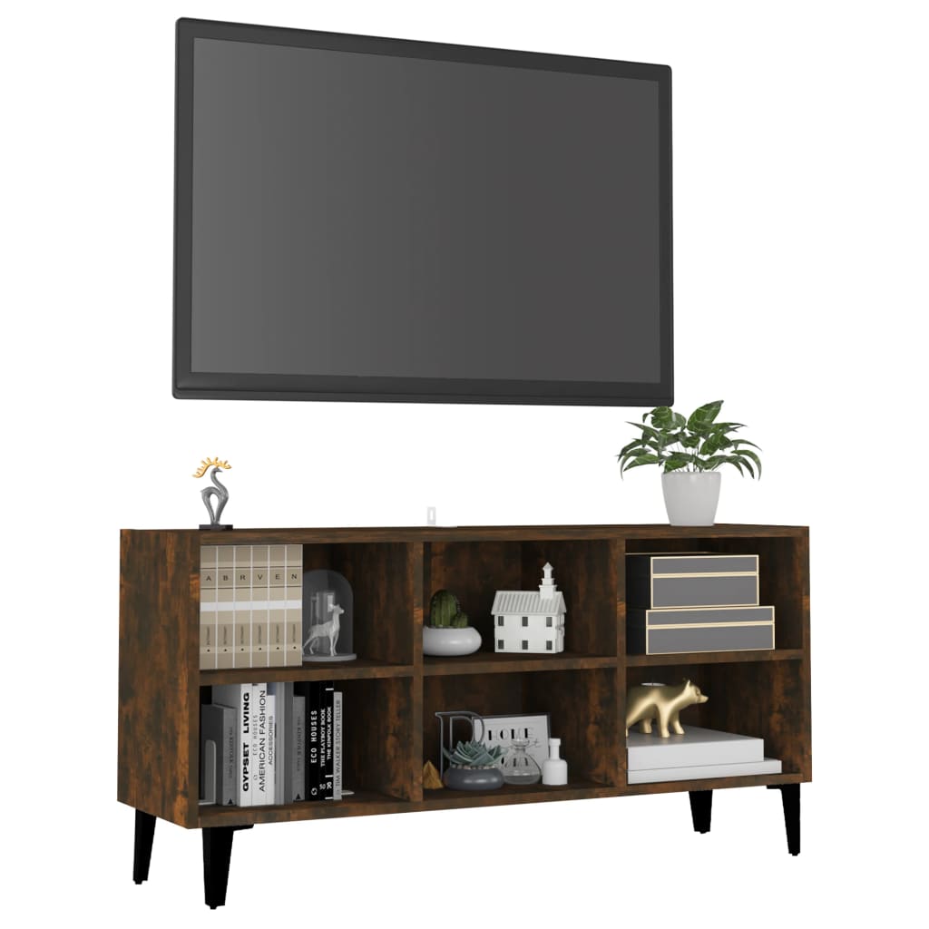 Mobile TV con Gambe in Metallo Rovere Fumo 103,5x30x50 cm 813155