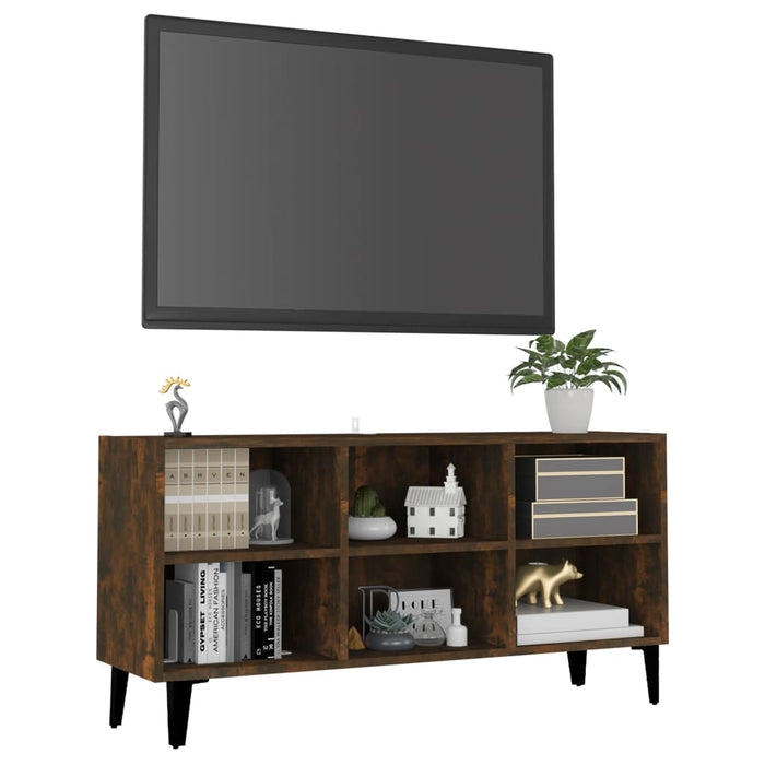 Mobile TV con Gambe in Metallo Rovere Fumo 103,5x30x50 cm 813155