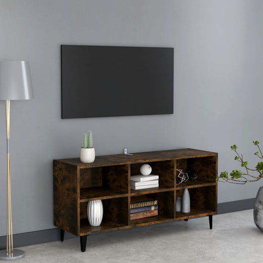 Mobile TV con Gambe-Credenza TV-Console TV in Metallo Rovere Fumo 103,5x30x50 cm
