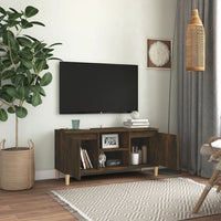Mobile TV con Gambe in Legno Massello Rovere Fumo 103,5x35x50cm cod mxl 21096