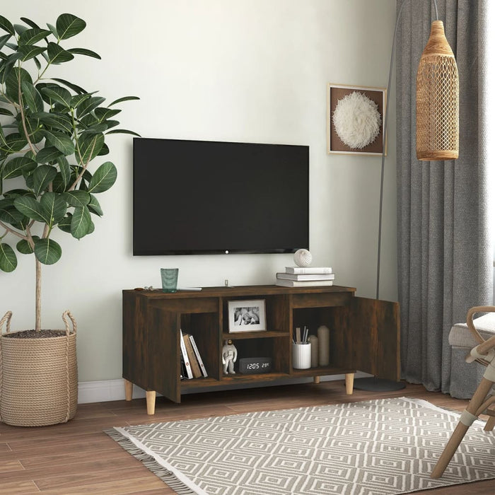 Mobile TV con Gambe in Legno Massello Rovere Fumo 103,5x35x50cm cod mxl 21096