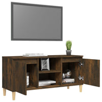 Mobile TV con Gambe in Legno Massello Rovere Fumo 103,5x35x50cm cod mxl 21096