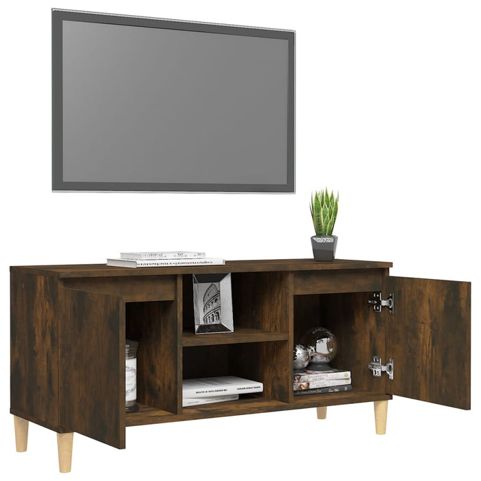 Mobile TV con Gambe in Legno Massello Rovere Fumo 103,5x35x50cm cod mxl 21096