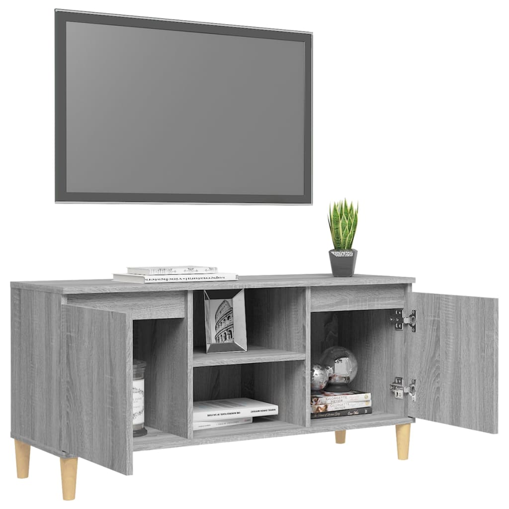 Mobile TV-Credenza TV-Console TV Gambe in Legno Massello Grigio Sonoma 103,5x35x50 cm