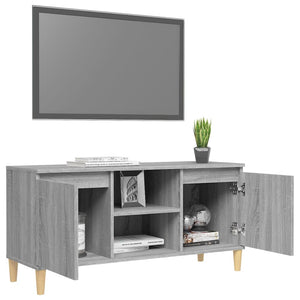 Mobile TV-Credenza TV-Console TV Gambe in Legno Massello Grigio Sonoma 103,5x35x50 cm