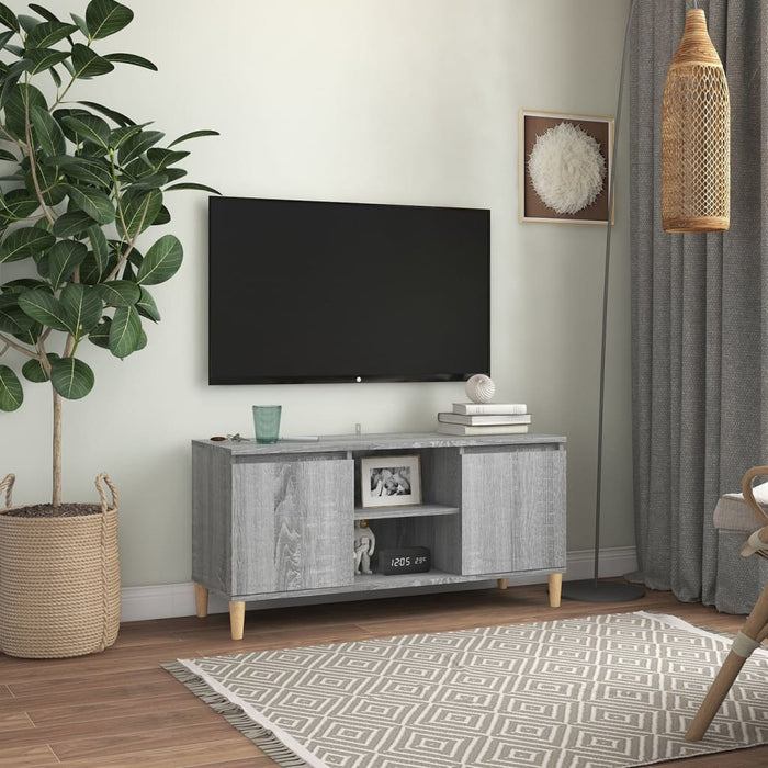 Mobile TV-Credenza TV-Console TV Gambe in Legno Massello Grigio Sonoma 103,5x35x50 cm