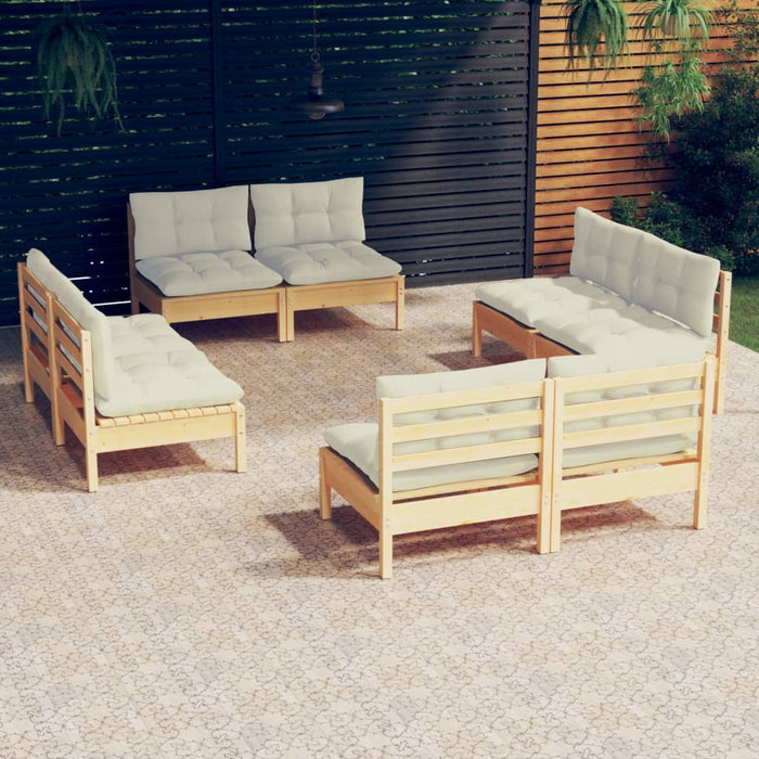 Set Salotto da Giardino 8 pz con Cuscini Crema in Legno di Pino 3096040