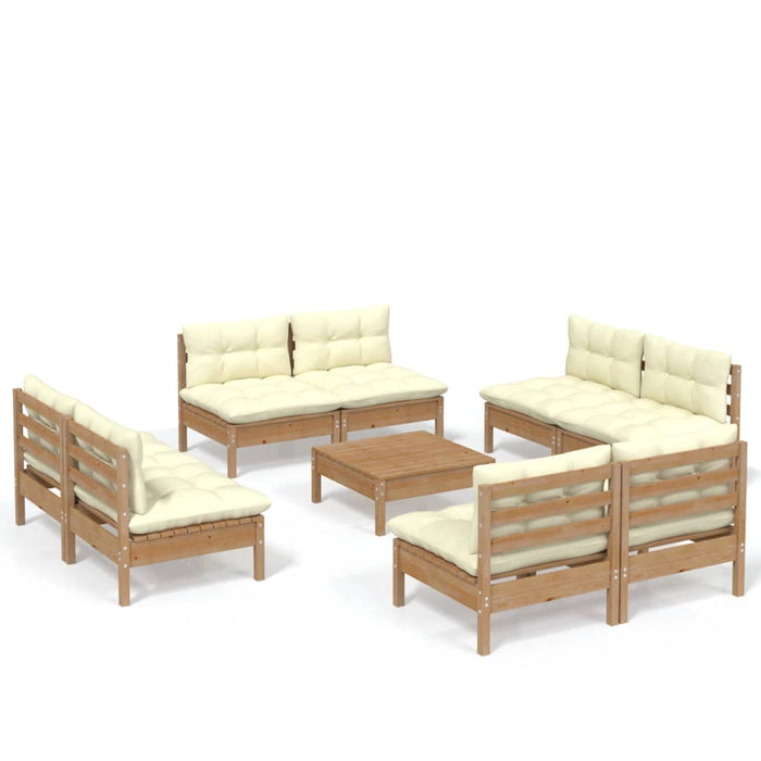 Set Salotto da Giardino 9 pz con Cuscini Crema in Legno di Pino 3096049