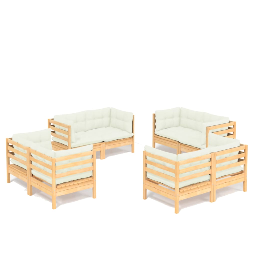Set Salotto da Giardino 8 pz con Cuscini Crema in Legno di Pino 3096058