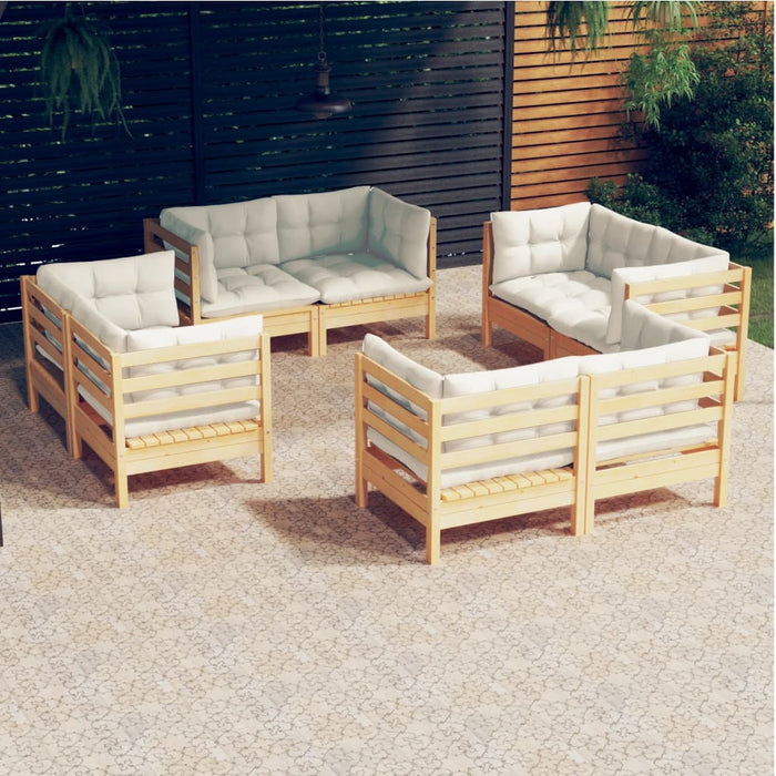 Set Salotto da Giardino 8 pz con Cuscini Crema in Legno di Pino 3096058