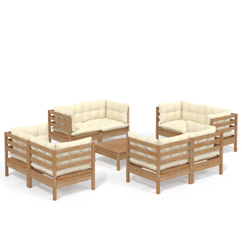 Set Salotto da Giardino 9 pz con Cuscini Crema in Legno di Pino 3096067