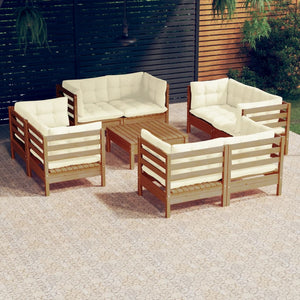 Set Salotto da Giardino 9 pz con Cuscini Crema in Legno di Pino 3096067