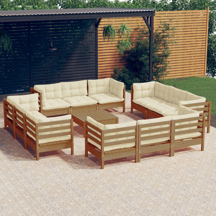 Set Salotto da Giardino 13pz con Cuscini Crema in Legno di Pino 3096073