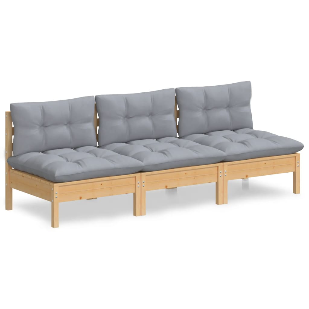 Divano da Giardino a 3 Posti con Cuscini-Sofa da Giardino-Divano da esterno Grigi Massello di Pino 993674