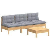 Set Divani da Giardino 4 pz con Cuscini Grigi Massello di Pino 3096081