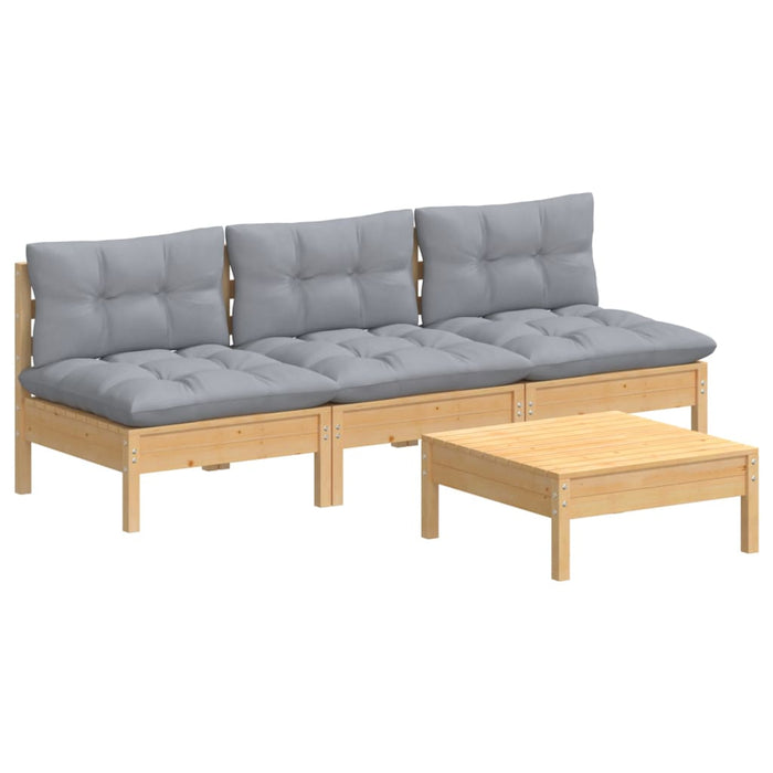 Set Divani da Giardino 4 pz con Cuscini Grigi Massello di Pino 3096081