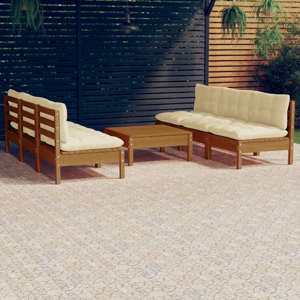 Set Salotto da Giardino 7pz con Cuscini Crema in Legno di Pino 3096097
