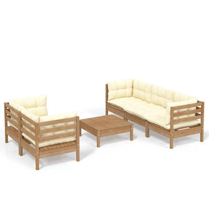 Set Divani da Giardino 6 pz con Cuscini Crema in Legno di Pino cod mxl 43557