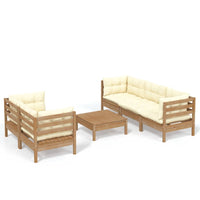 Set Salotto da Giardino 6 pz con Cuscini Crema Legno di Pino 3096115
