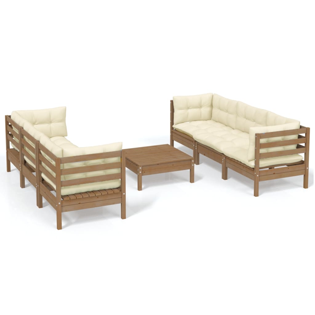Set Divani da Giardino 7 pz con Cuscini Crema in Legno di Pino cod mxl 71812