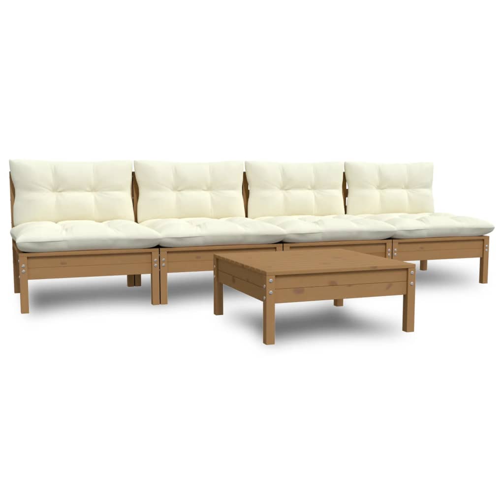 Set Salotto da Giardino 5pz con Cuscini Crema in Legno di Pino 3096133