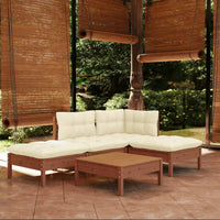 Set Salotto Giardino 5pz con Cuscini Marrone Ambra Legno Pino 3096295