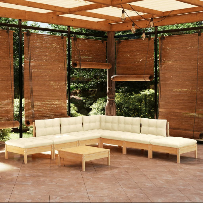 Set Salotto da Giardino 8 pz con Cuscini Crema in Legno di Pino 3096328