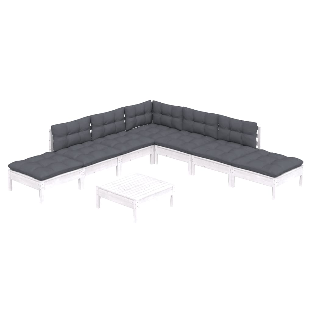 Set Divani da Giardino 8 pz con Cuscini Bianchi Legno di Pino 3096329