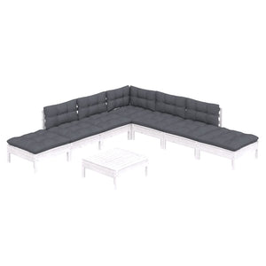 Set Divani da Giardino 8 pz con Cuscini Bianchi Legno di Pino 3096329