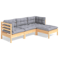 Set Divani da Giardino 4 pz con Cuscini Grigi Massello di Pino cod mxl 71874